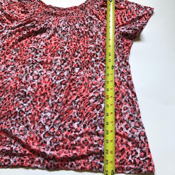 Sheer, Leopard Print, Cotton Blend Blouse, Sz Large, Salmon/Peach Orange, White - Picture 5 of 5